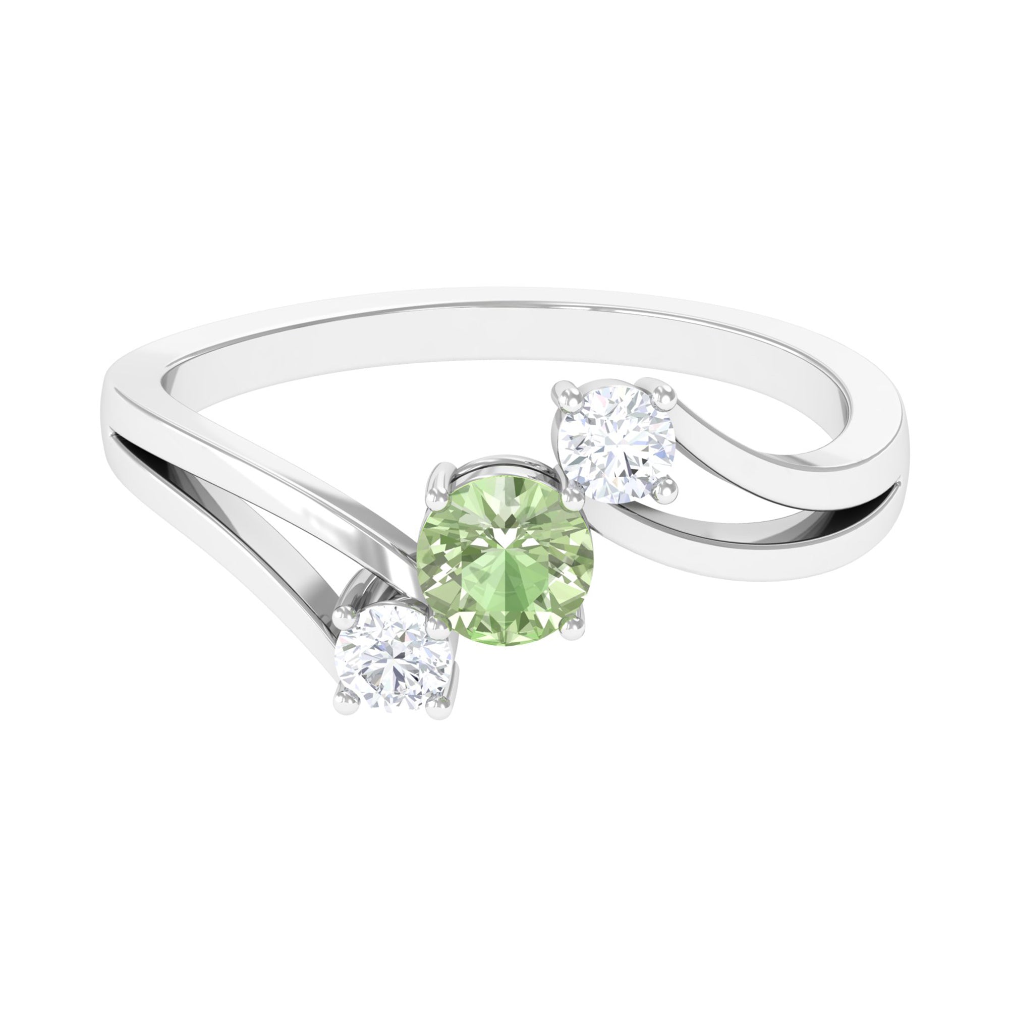 Green Sapphire and Diamond Three Stone Bypass Ring Green Sapphire - ( AAA ) - Quality - Rosec Jewels