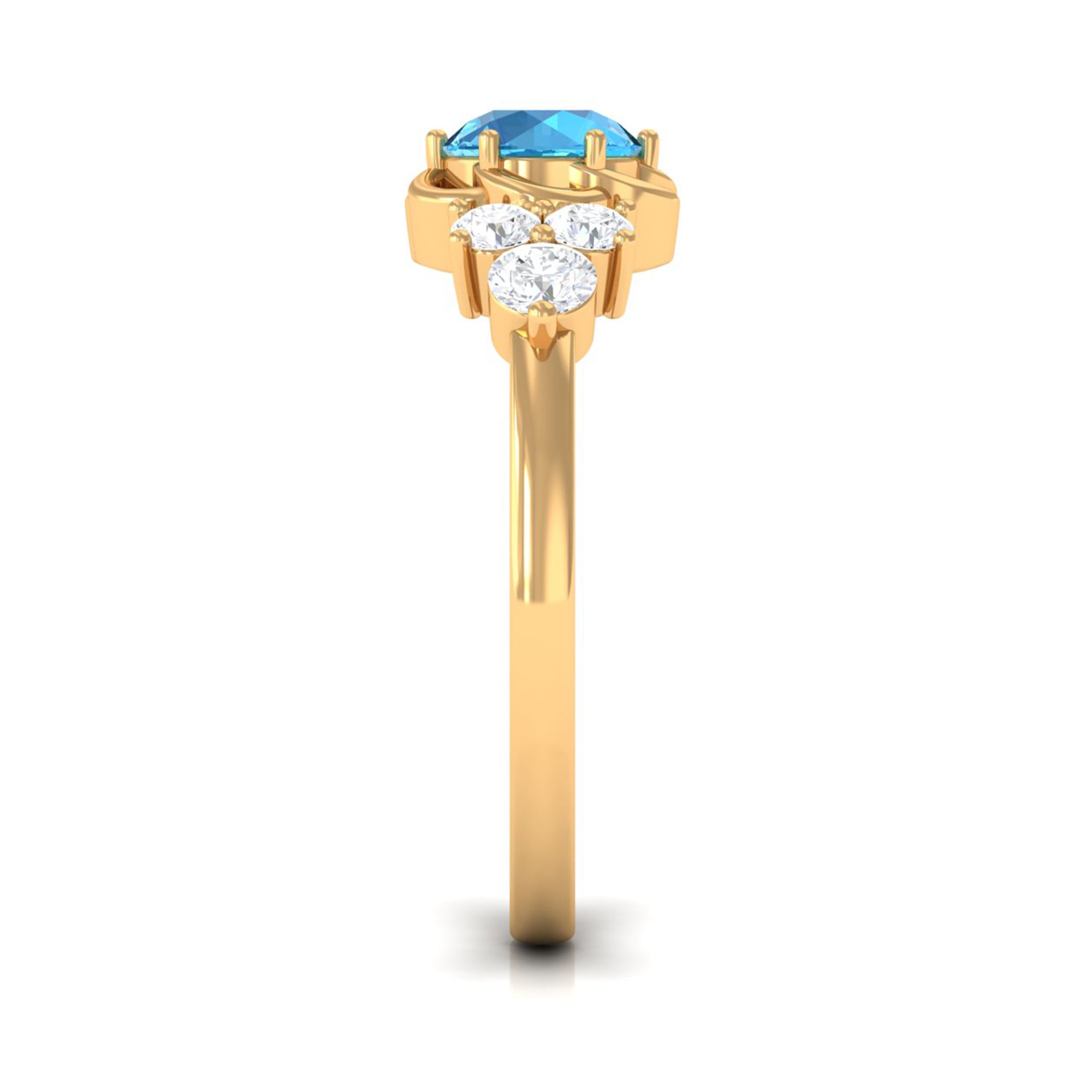 Round Shape Swiss Blue Topaz Floral Engagement Ring with Diamond Trio Swiss Blue Topaz - ( AAA ) - Quality - Rosec Jewels