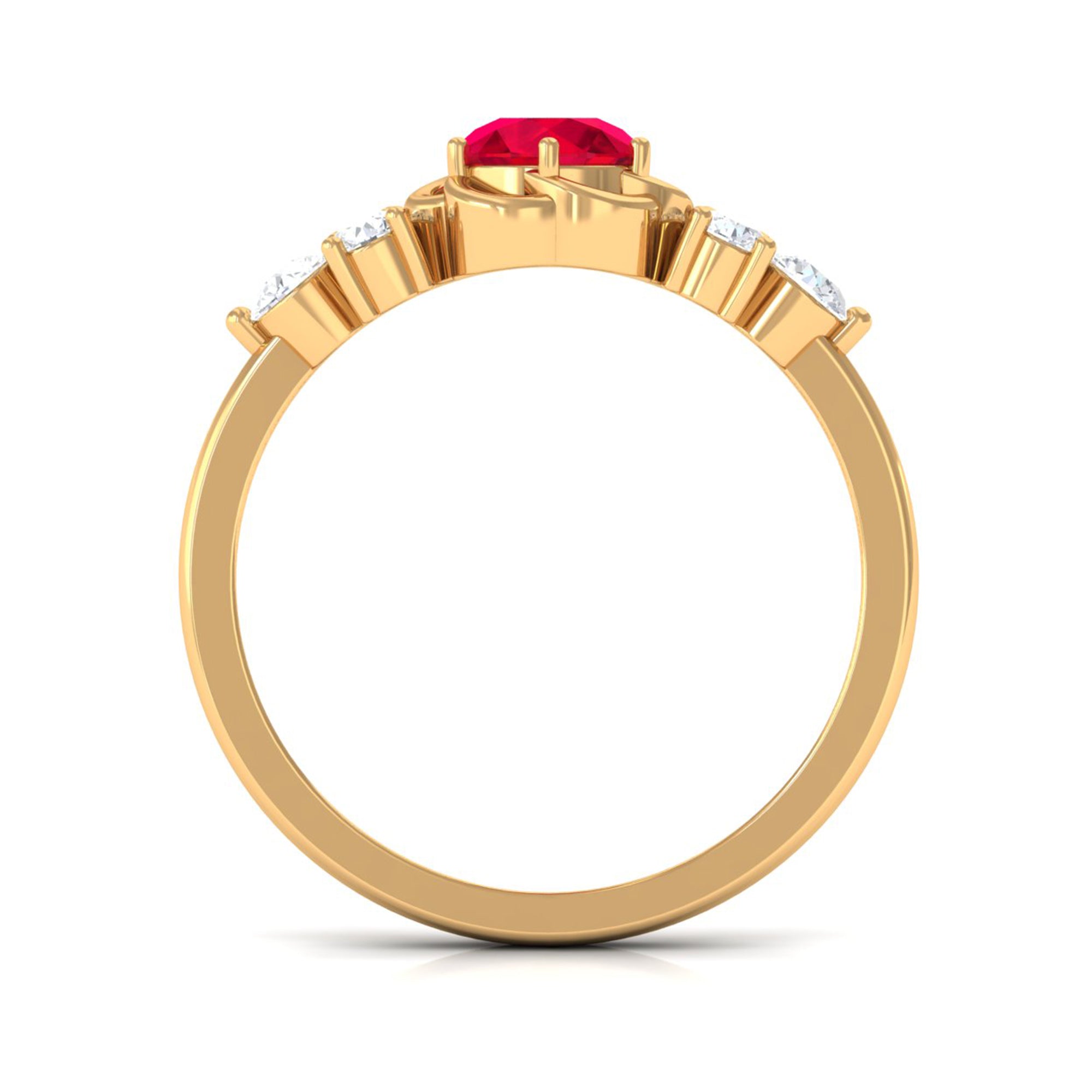 Lab Grown Ruby Flower Ring with Diamond Trio Lab Created Ruby - ( AAAA ) - Quality - Rosec Jewels