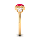 Lab Grown Ruby Flower Ring with Diamond Trio Lab Created Ruby - ( AAAA ) - Quality - Rosec Jewels