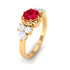 Lab Grown Ruby Flower Ring with Diamond Trio Lab Created Ruby - ( AAAA ) - Quality - Rosec Jewels