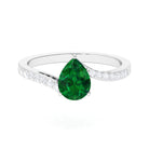 1.25 CT Pear Lab Created Emerald Solitaire Bypass Ring with Diamond Lab Created Emerald - ( AAAA ) - Quality - Rosec Jewels