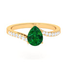 1.25 CT Pear Lab Created Emerald Solitaire Bypass Ring with Diamond Lab Created Emerald - ( AAAA ) - Quality - Rosec Jewels