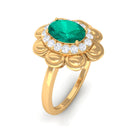 Oval Shape Emerald Flower Engagement Ring with Diamond Halo Emerald - ( AAA ) - Quality - Rosec Jewels