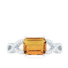 2 CT Emerald Cut Citrine East-West Crossover Ring with Diamond Citrine - ( AAA ) - Quality - Rosec Jewels