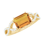 2 CT Emerald Cut Citrine East-West Crossover Ring with Diamond Citrine - ( AAA ) - Quality - Rosec Jewels