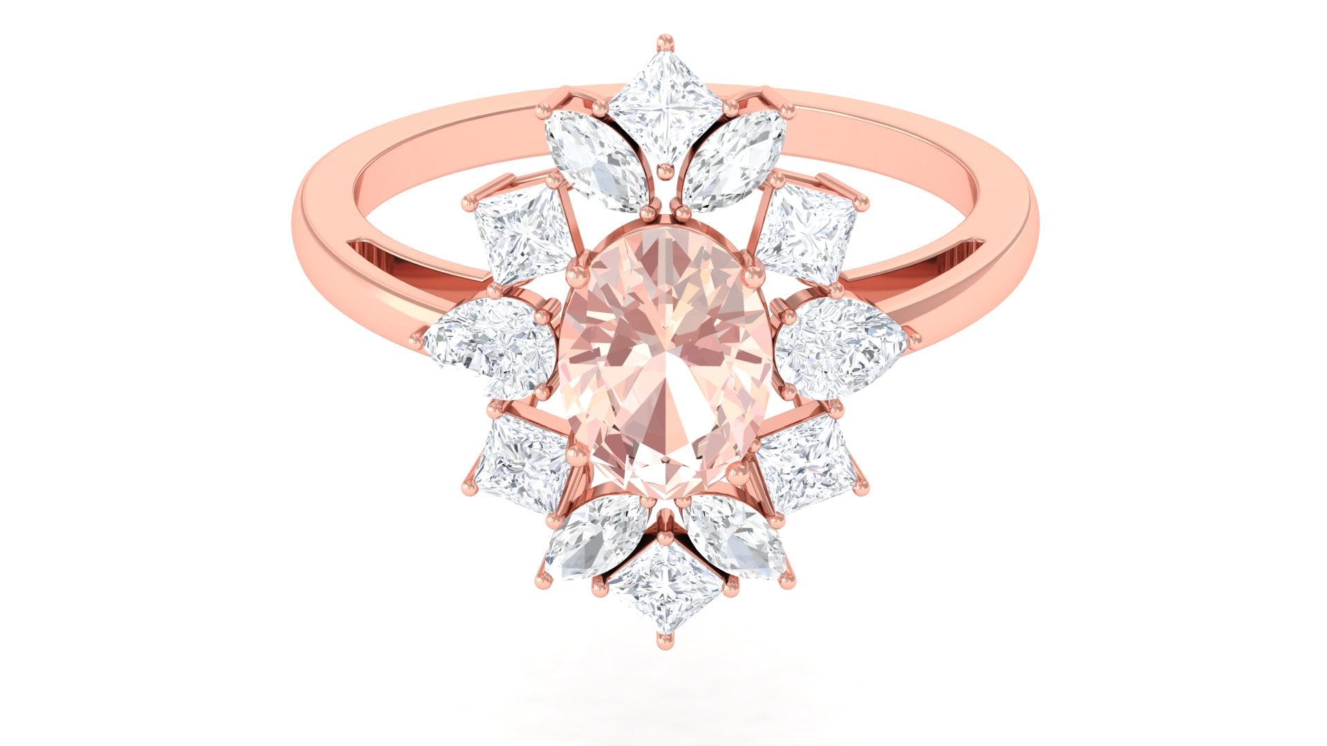 2.25 Carat Morganite and Moissanite Cocktail Ring Morganite - ( AAA ) - Quality - Rosec Jewels