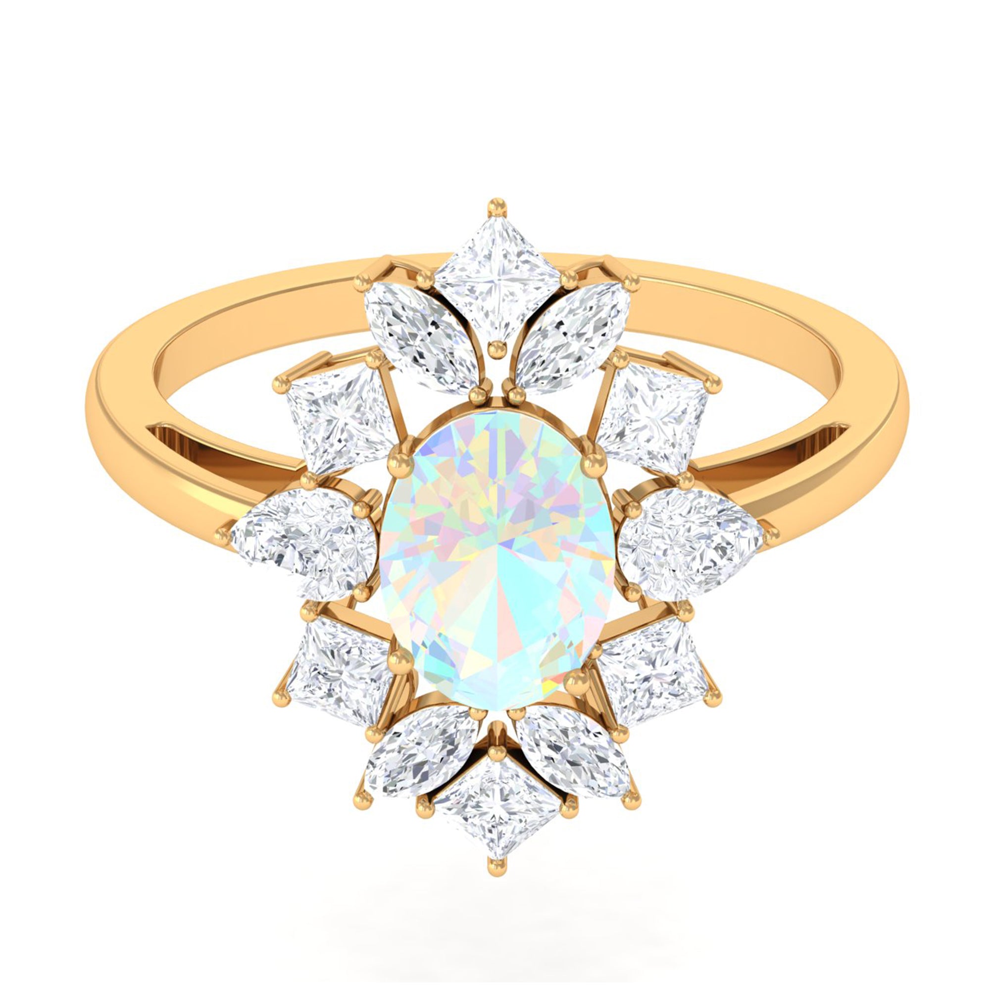 2.50 CT Oval Ethiopian Opal Cocktail Engagement Ring with Moissanite Ethiopian Opal - ( AAA ) - Quality - Rosec Jewels