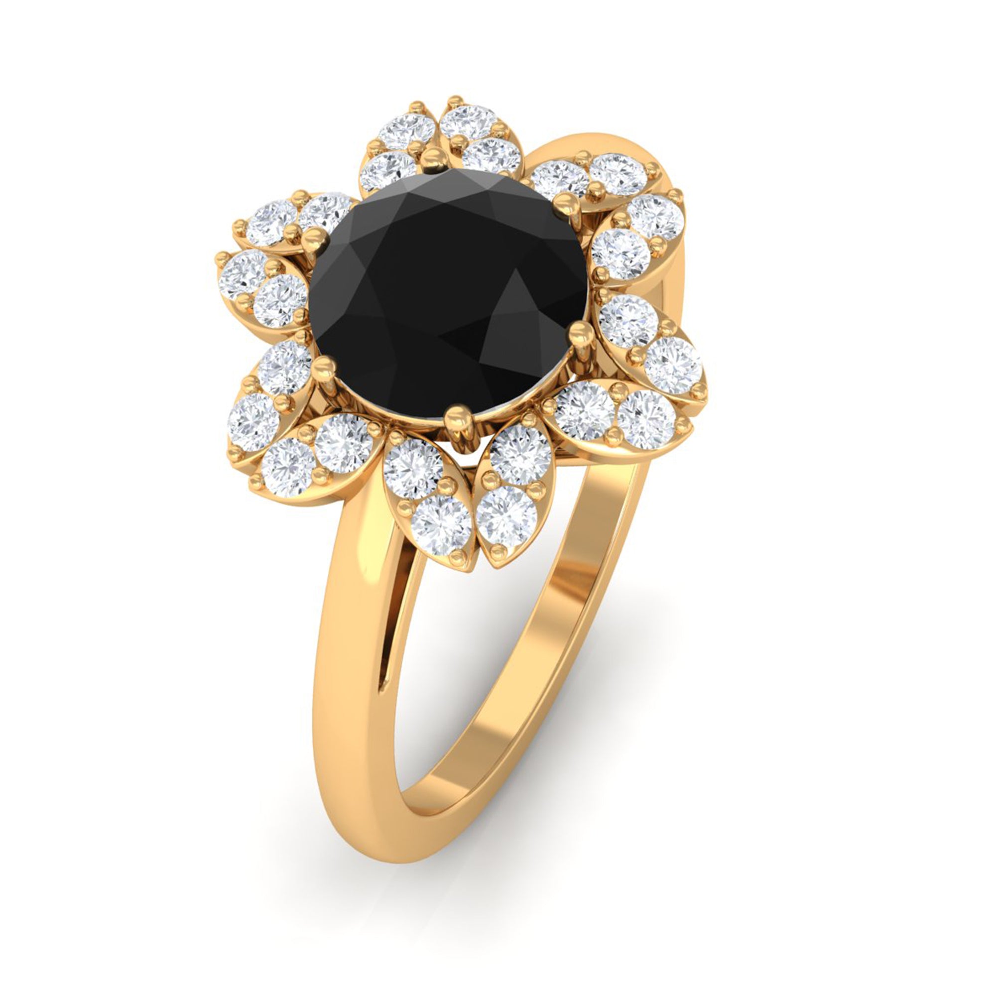 2.25 CT Created Black Diamond Flower Halo Ring with Diamond Lab Created Black Diamond - ( AAAA ) - Quality - Rosec Jewels