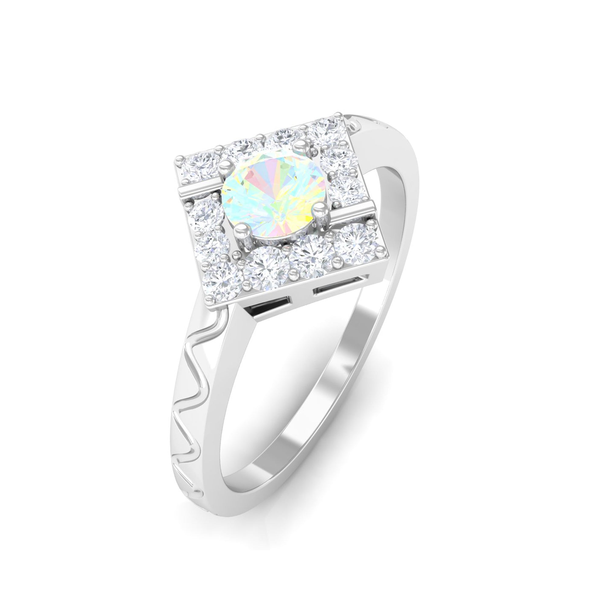 1/2 CT Minimal Ethiopian Opal and Diamond Ring with Textured Details Ethiopian Opal - ( AAA ) - Quality - Rosec Jewels