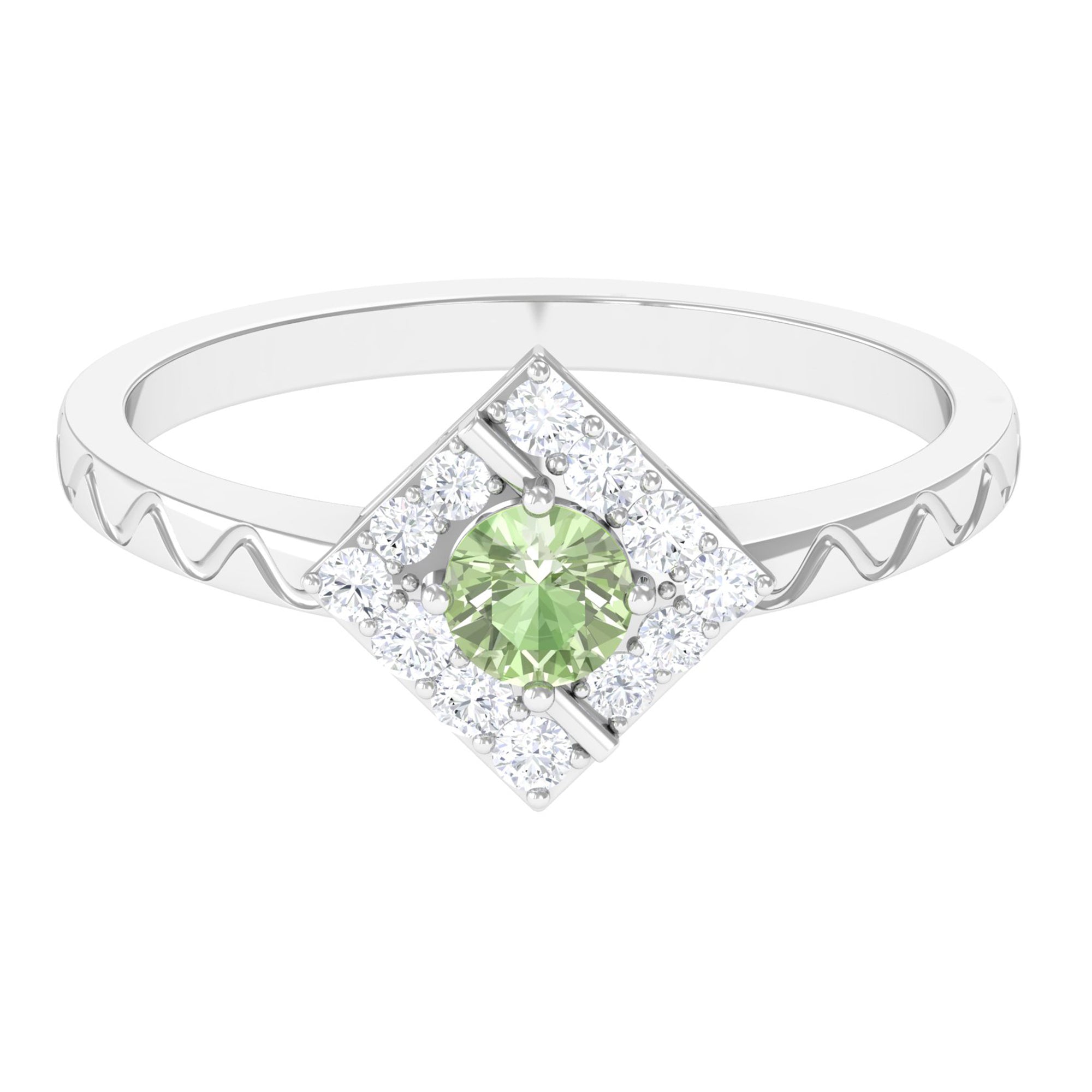 Real Green Sapphire and Diamond Ring with Textured Details Green Sapphire - ( AAA ) - Quality - Rosec Jewels