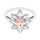 Oval Morganite Flower Cocktail Ring with Moissanite Morganite - ( AAA ) - Quality - Rosec Jewels