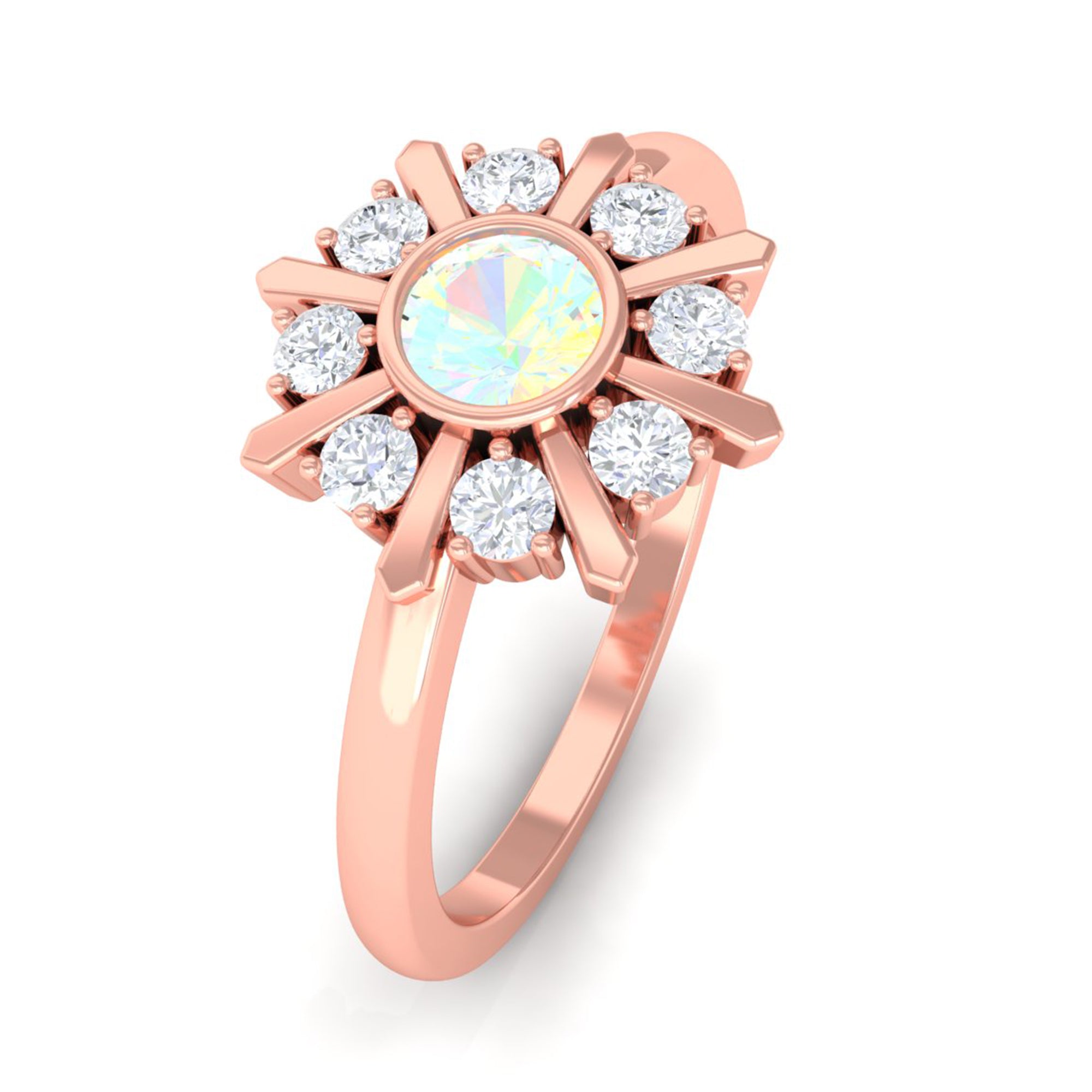 3/4 CT Natural Ethiopian Opal and Diamond Statement Ring Ethiopian Opal - ( AAA ) - Quality - Rosec Jewels