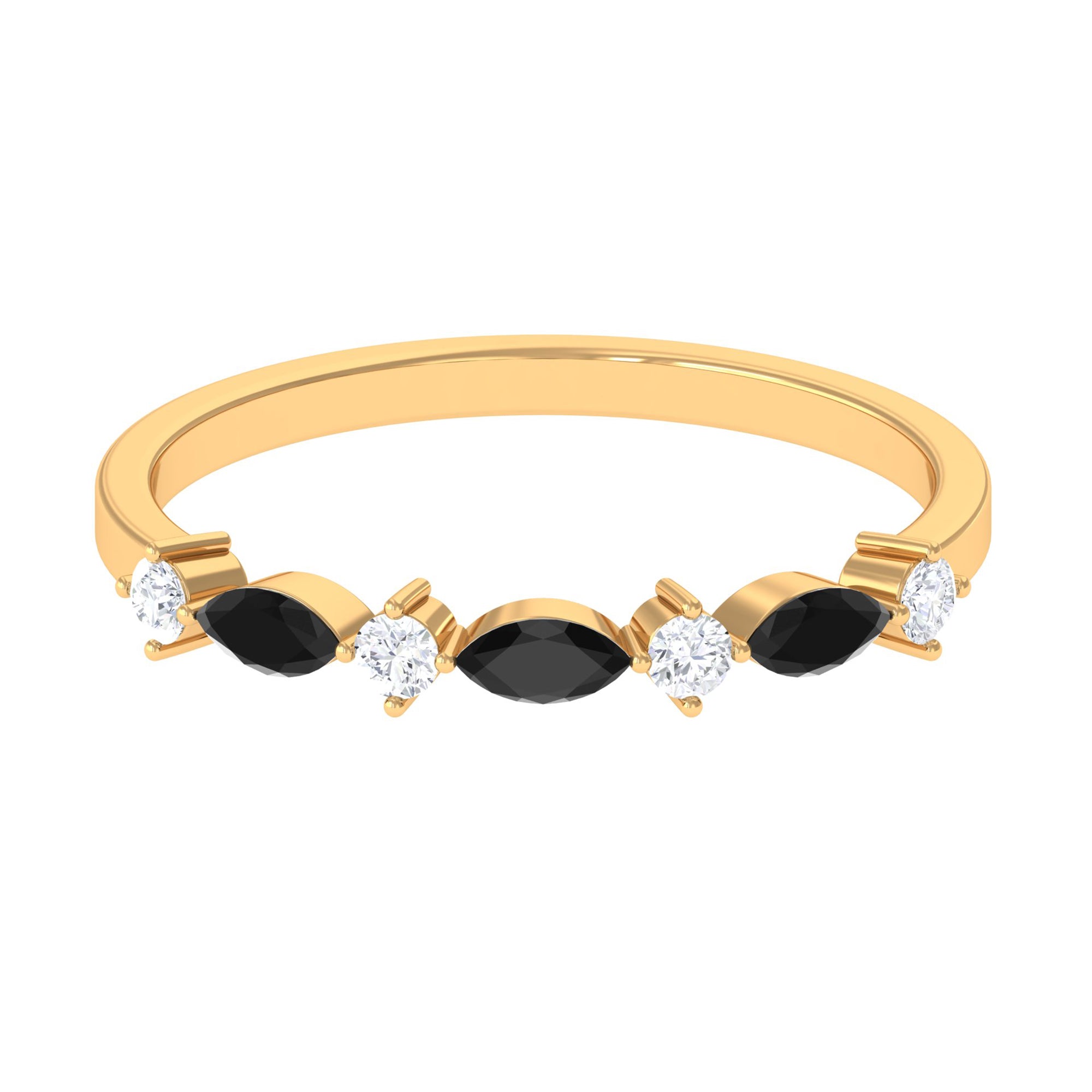 1/2 CT Simple Black Onyx and Diamond Half Eternity Ring Black Onyx - ( AAA ) - Quality - Rosec Jewels