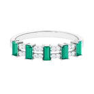 Wide Half Eternity Band Ring with Emerald and Diamond Emerald - ( AAA ) - Quality - Rosec Jewels