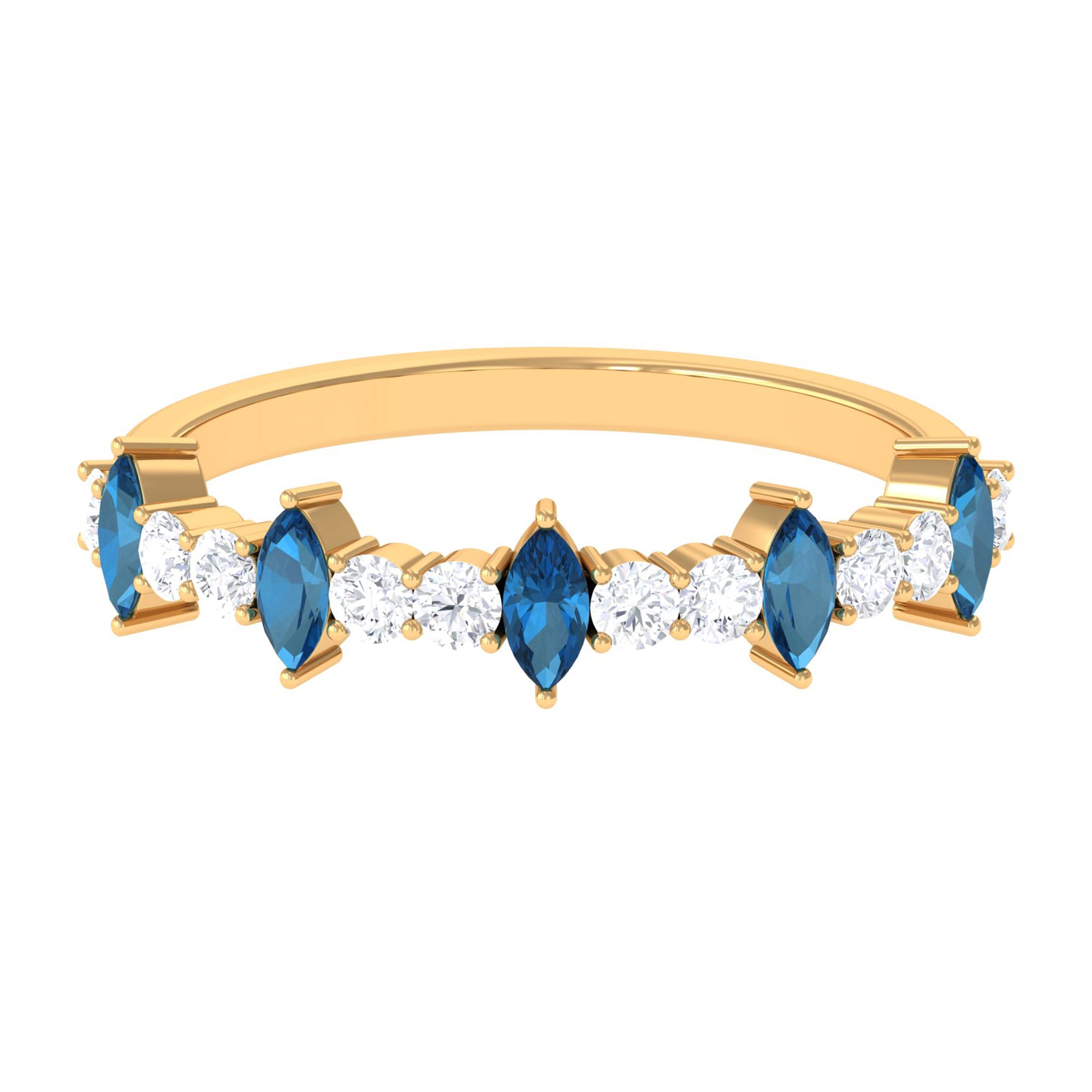 1.25 CT London Blue Topaz and Diamond Half Eternity Ring London Blue Topaz - ( AAA ) - Quality - Rosec Jewels