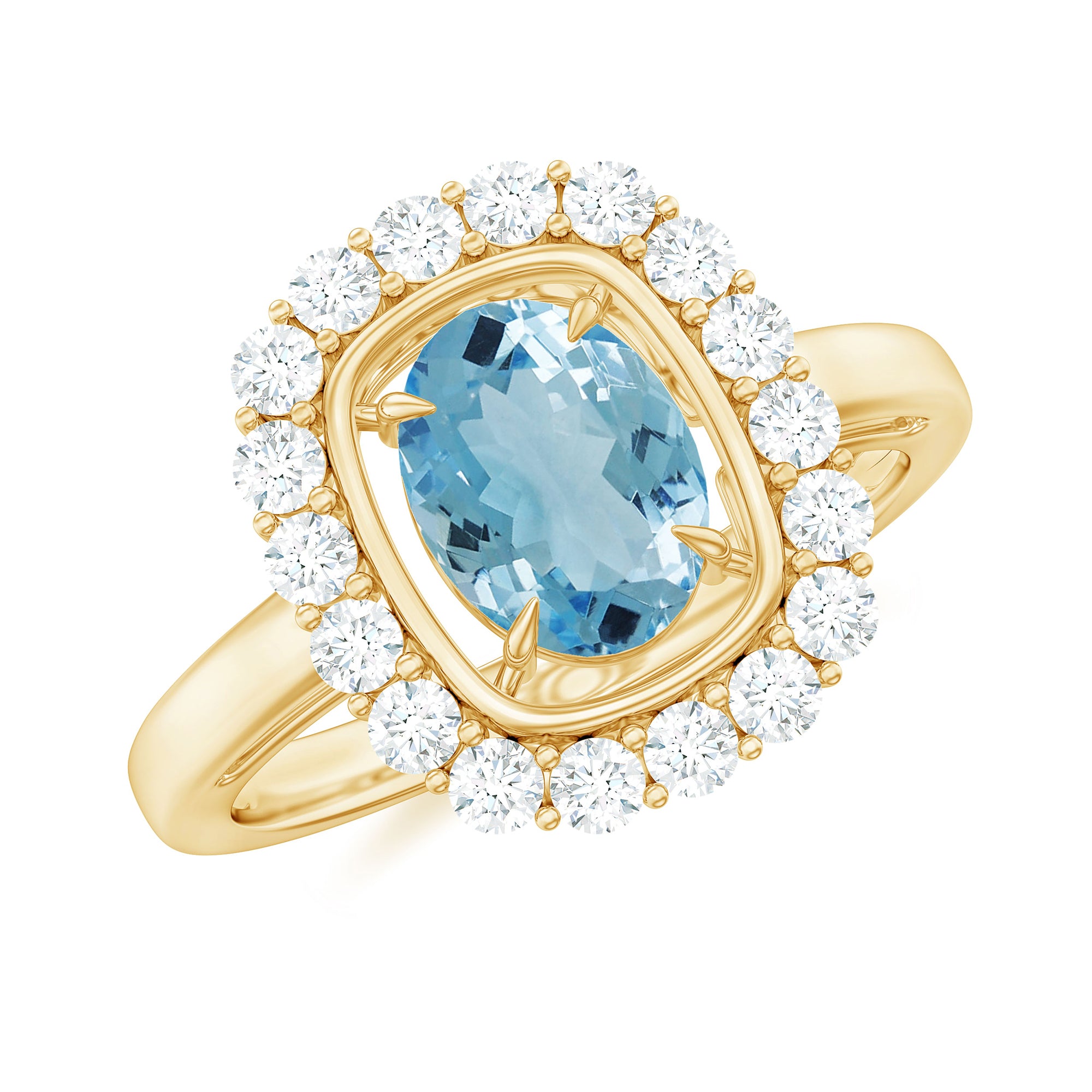 Aquamarine Halo Engagement Ring with Diamond Aquamarine - ( AAA ) - Quality - Rosec Jewels