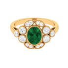 Oval Created Emerald Statement Engagement Ring with Moissanite Halo Lab Created Emerald - ( AAAA ) - Quality - Rosec Jewels