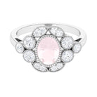 Oval Rose Quartz Statement Engagement Ring with Moissanite Halo Rose Quartz - ( AAA ) - Quality - Rosec Jewels