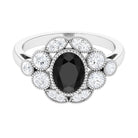 Oval Black Spinel Statement Engagement Ring with Moissanite Halo Black Spinel - ( AAA ) - Quality - Rosec Jewels