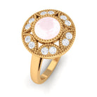 1.25 CT Round Rose Quartz and Diamond Vintage Engagement Ring Rose Quartz - ( AAA ) - Quality - Rosec Jewels