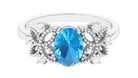 Oval Cut Swiss Blue Topaz Beaded Flower Engagement Ring with Diamond Swiss Blue Topaz - ( AAA ) - Quality - Rosec Jewels