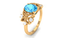 Oval Cut Swiss Blue Topaz Beaded Flower Engagement Ring with Diamond Swiss Blue Topaz - ( AAA ) - Quality - Rosec Jewels