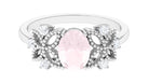 Oval Cut Rose Quartz Beaded Flower Engagement Ring with Diamond Rose Quartz - ( AAA ) - Quality - Rosec Jewels