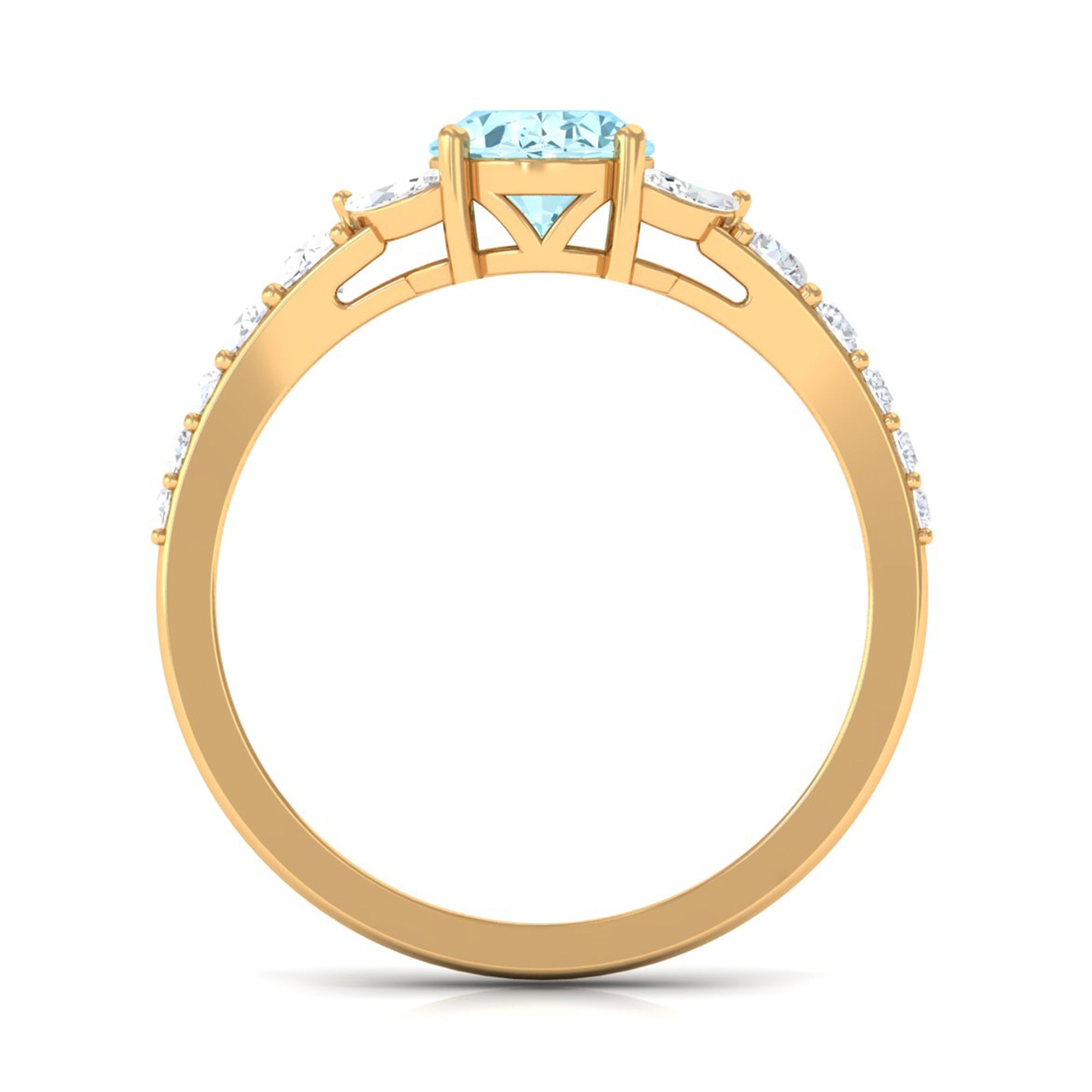 Split Shank Oval Aquamarine Solitaire Ring with Moissanite Aquamarine - ( AAA ) - Quality - Rosec Jewels