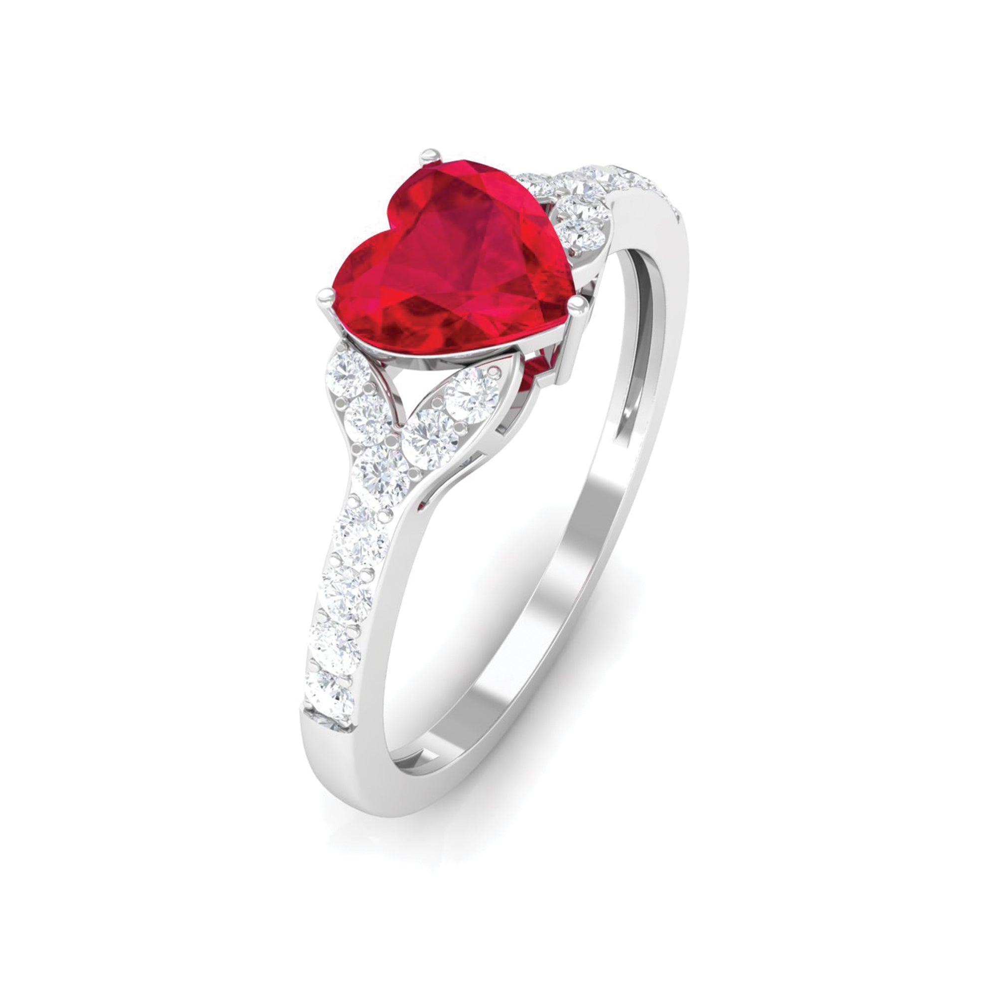 Heart Shape Lab Grown Ruby Engagement Ring with Diamond Lab Created Ruby - ( AAAA ) - Quality - Rosec Jewels