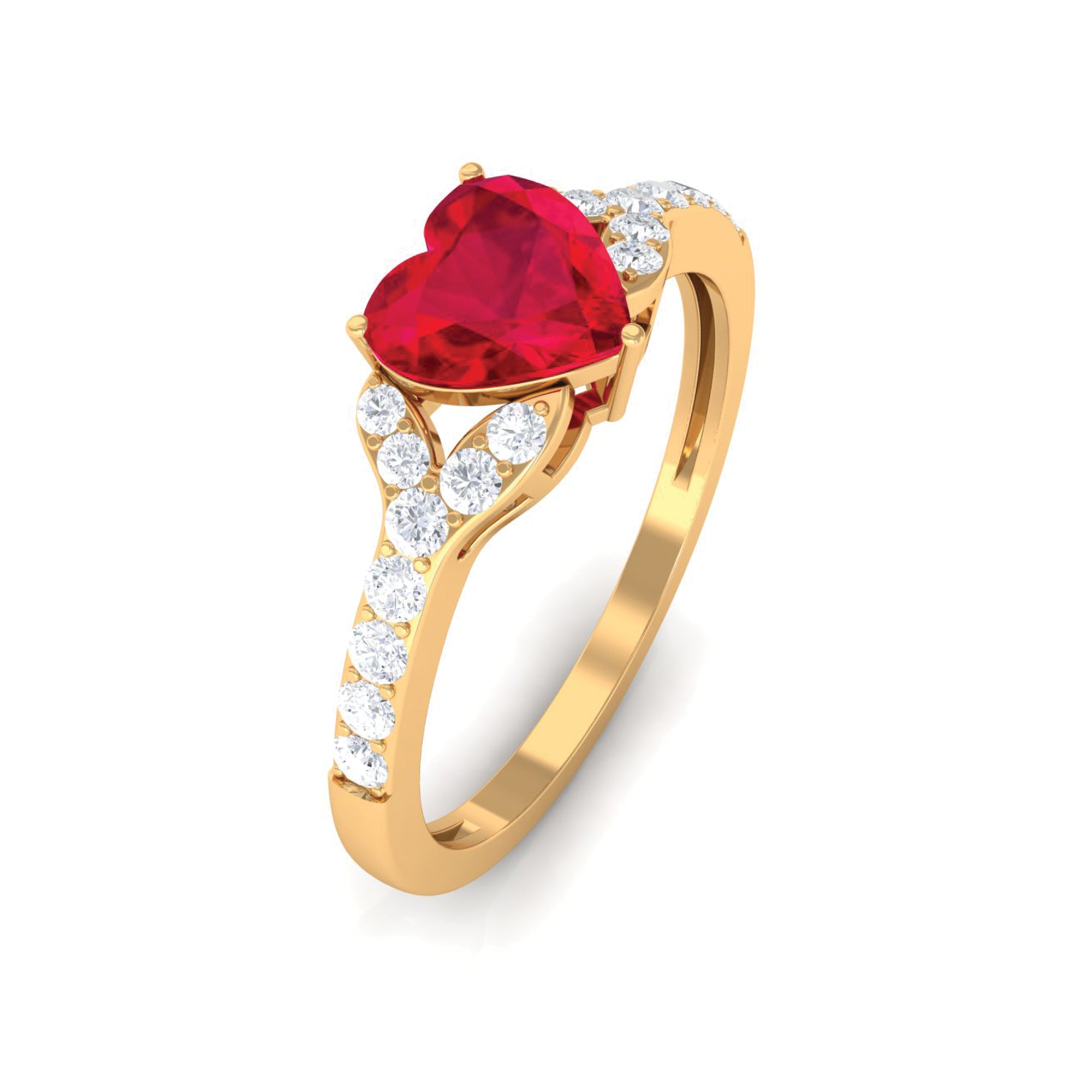 Heart Shape Lab Grown Ruby Engagement Ring with Diamond Lab Created Ruby - ( AAAA ) - Quality - Rosec Jewels