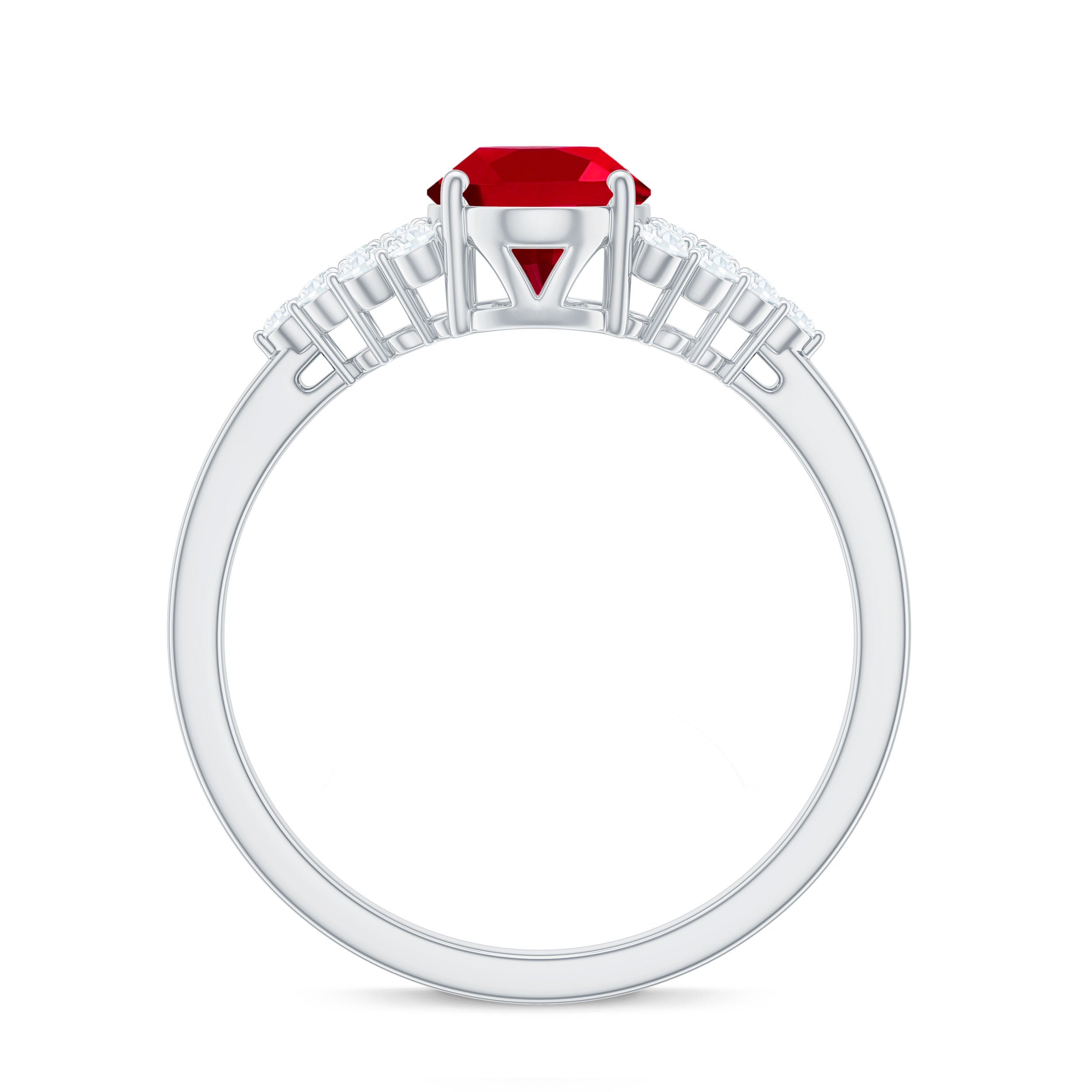 2 CT Oval Lab-Created Ruby Solitaire Ring with Diamond Accent Lab Created Ruby - ( AAAA ) - Quality - Rosec Jewels