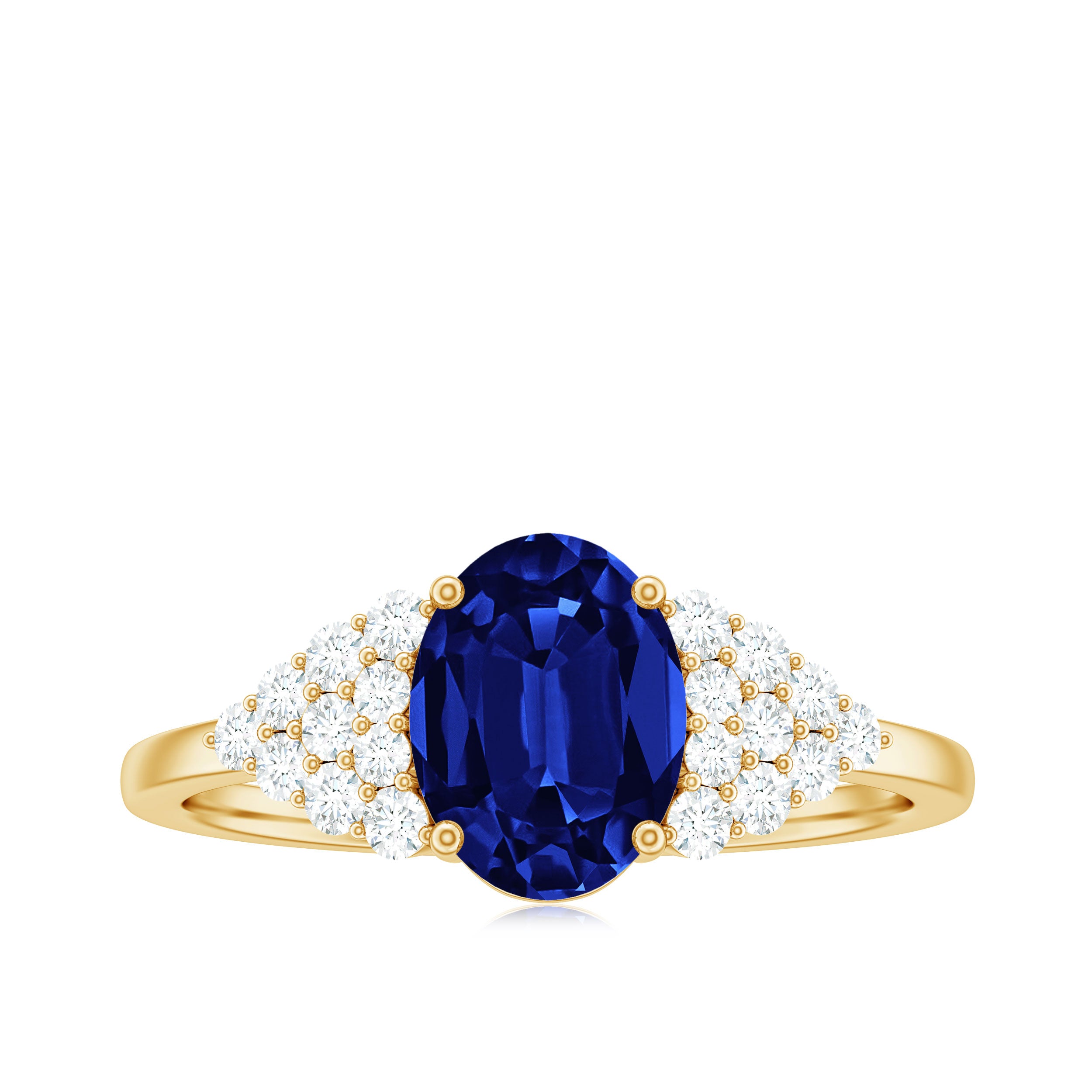 Oval Lab Grown Blue Sapphire Engagement Ring with Diamond Cluster Lab Created Blue Sapphire - ( AAAA ) - Quality - Rosec Jewels