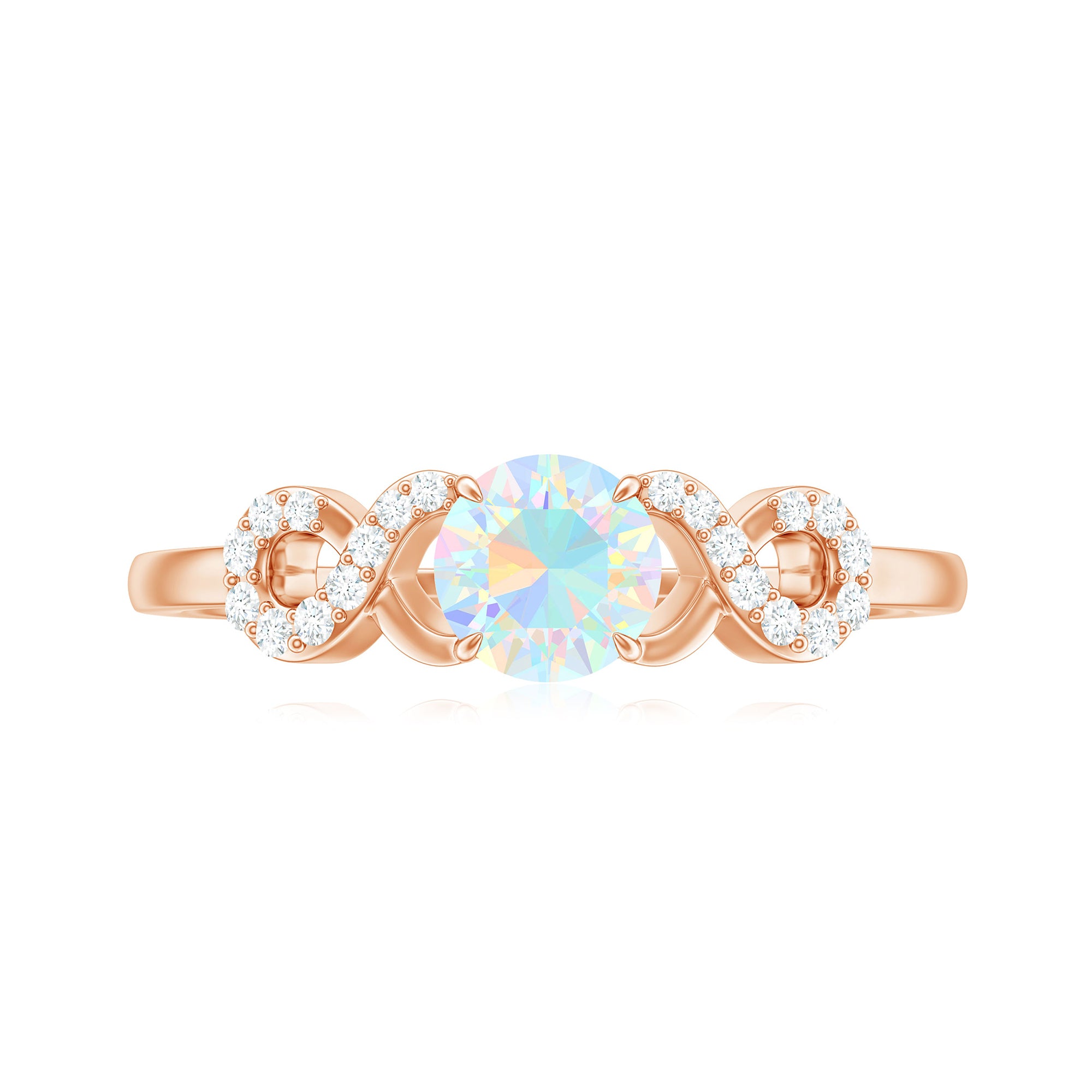 3/4 CT Round Ethiopian Opal Infinity Engagement Ring with Diamond Ethiopian Opal - ( AAA ) - Quality - Rosec Jewels