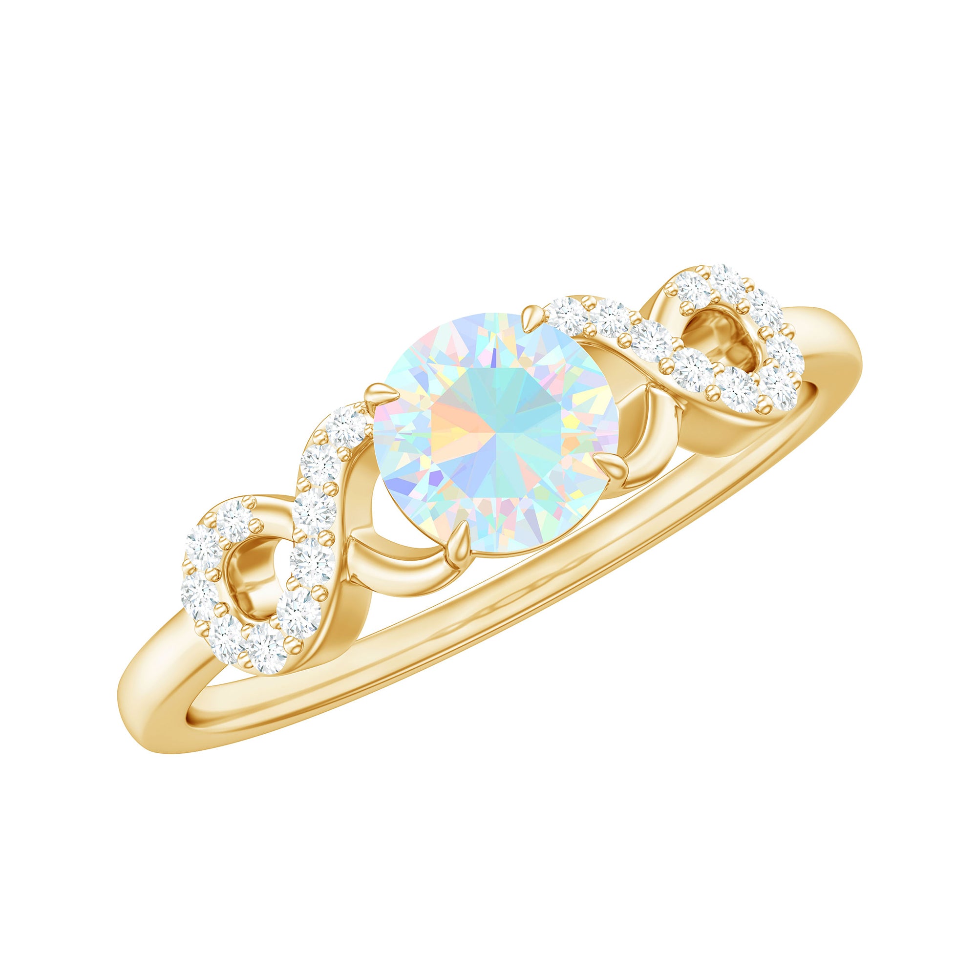 3/4 CT Round Ethiopian Opal Infinity Engagement Ring with Diamond Ethiopian Opal - ( AAA ) - Quality - Rosec Jewels