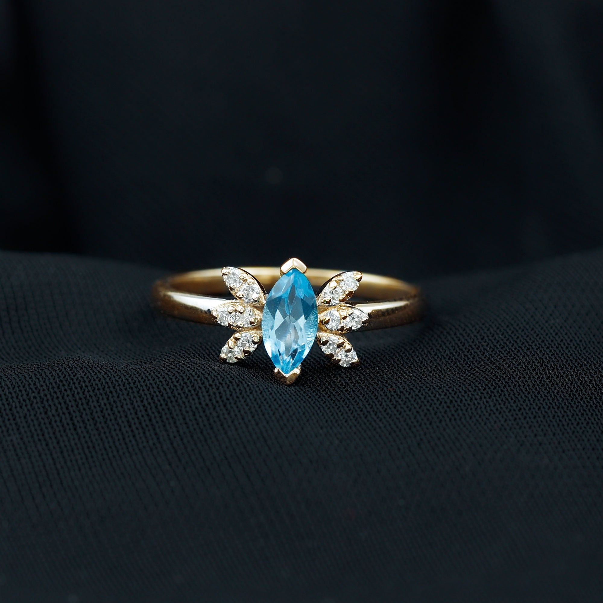 1 CT Marquise Cut Swiss Blue Topaz Promise Ring with Moissanite Swiss Blue Topaz - ( AAA ) - Quality - Rosec Jewels