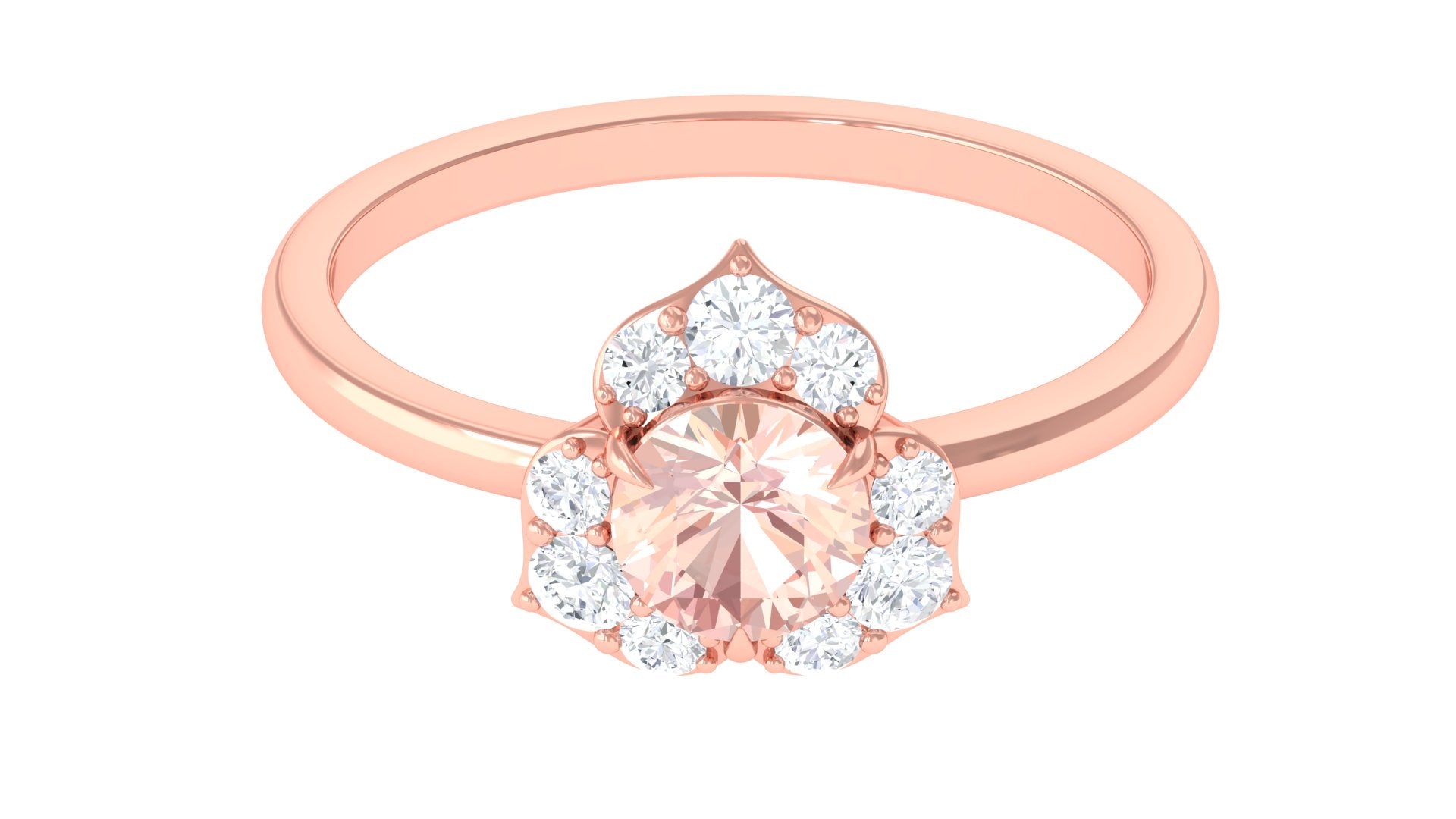 1 CT Round Morganite Flower Engagement Ring with Diamond Morganite - ( AAA ) - Quality - Rosec Jewels