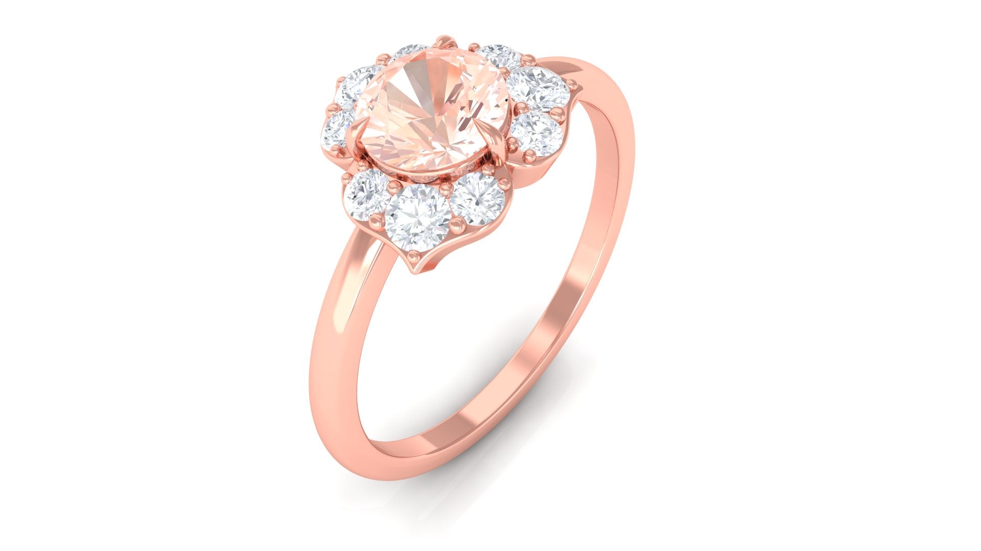 1 CT Round Morganite Flower Engagement Ring with Diamond Morganite - ( AAA ) - Quality - Rosec Jewels