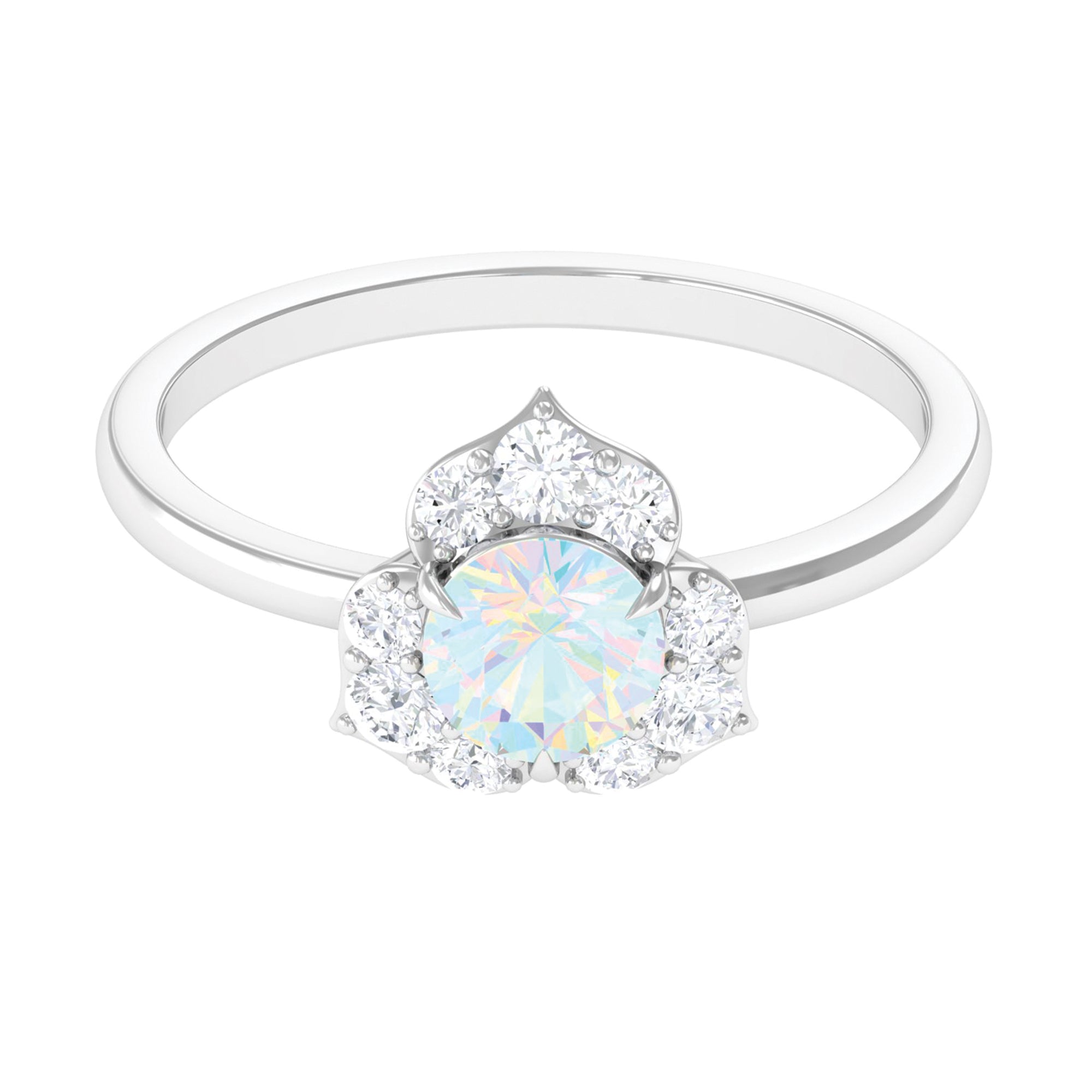 Round Ethiopian Opal Flower Engagement Ring with Diamond Ethiopian Opal - ( AAA ) - Quality - Rosec Jewels