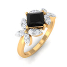 1 CT Princess Cut Black Onyx and Diamond Floral Inspired Engagement Ring Black Onyx - ( AAA ) - Quality - Rosec Jewels