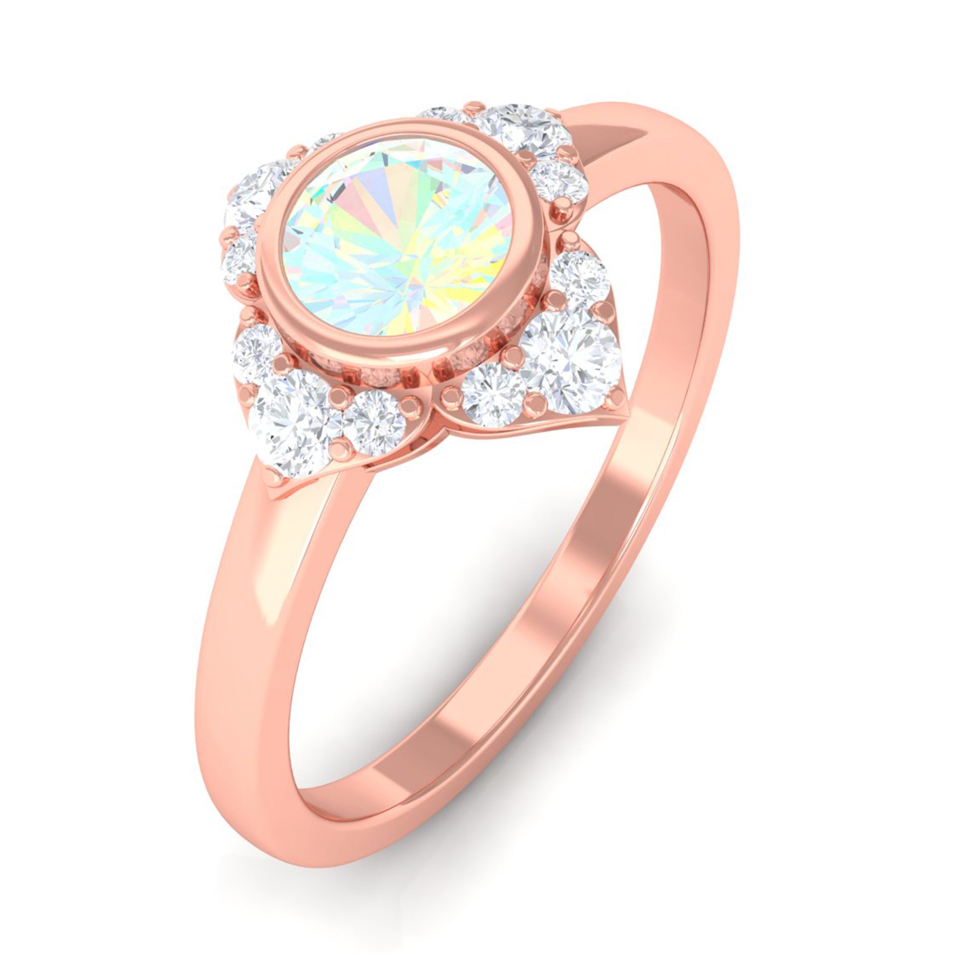 Bezel Set Ethiopian Opal Flower Engagement Ring with Diamond Ethiopian Opal - ( AAA ) - Quality - Rosec Jewels