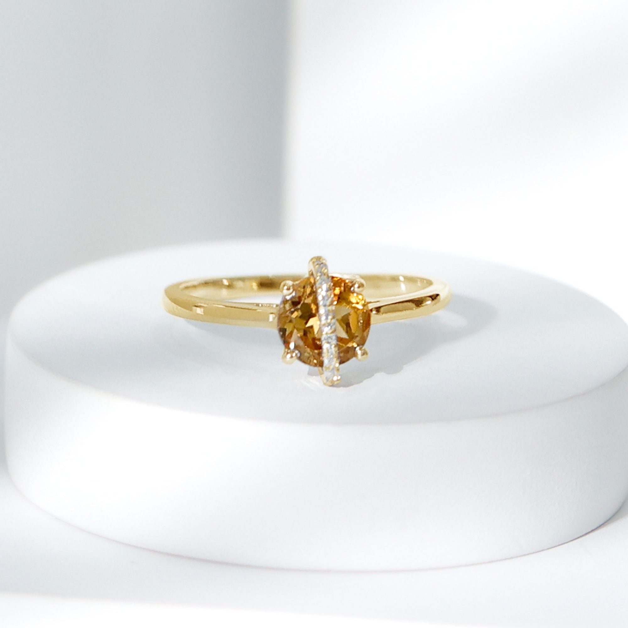 0.75 CT Designer Round Shape Citrine Ring with Diamond Stones Citrine - ( AAA ) - Quality - Rosec Jewels