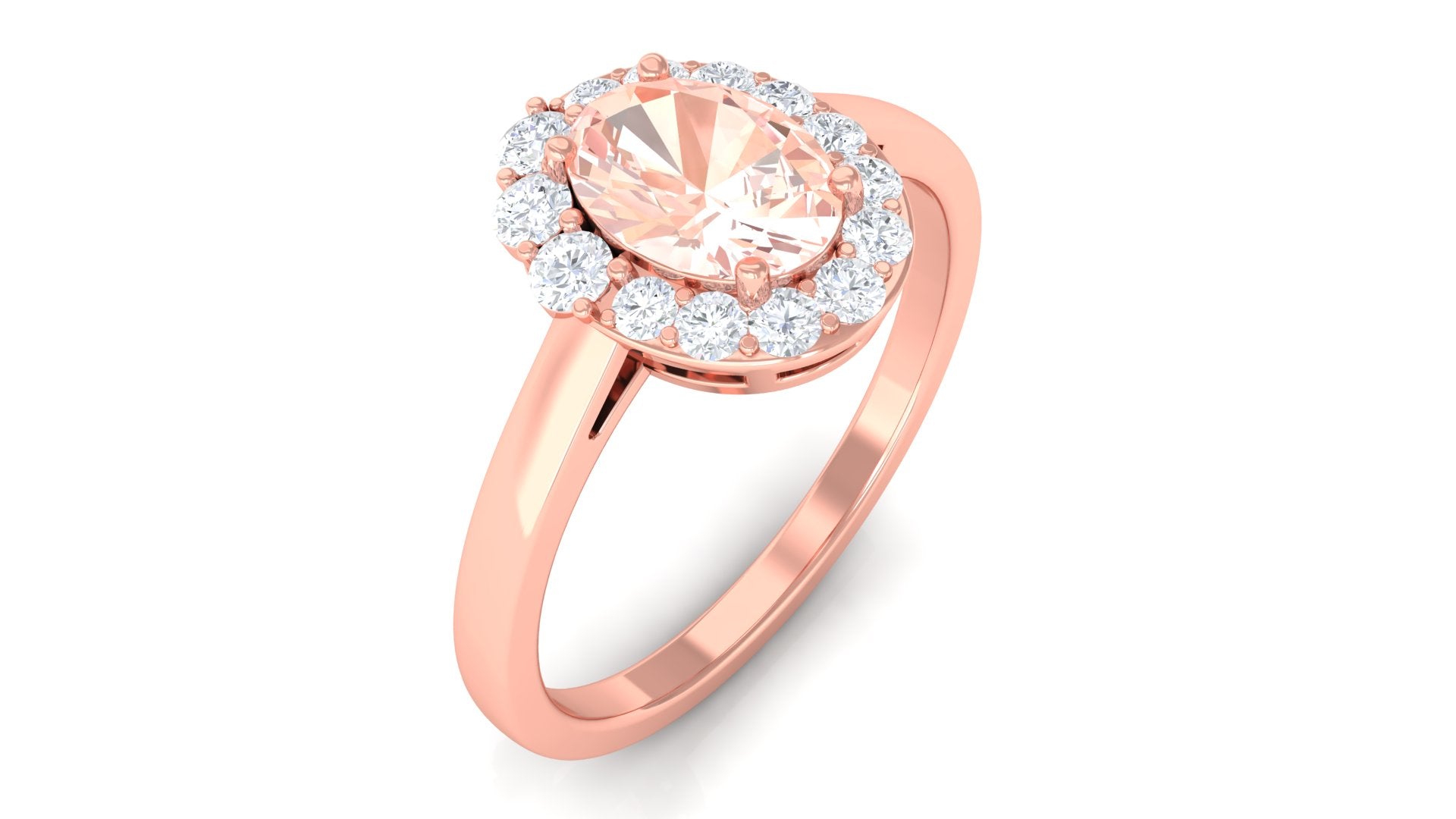 Oval Shape Morganite and Diamond Classic Halo Engagement Ring Morganite - ( AAA ) - Quality - Rosec Jewels