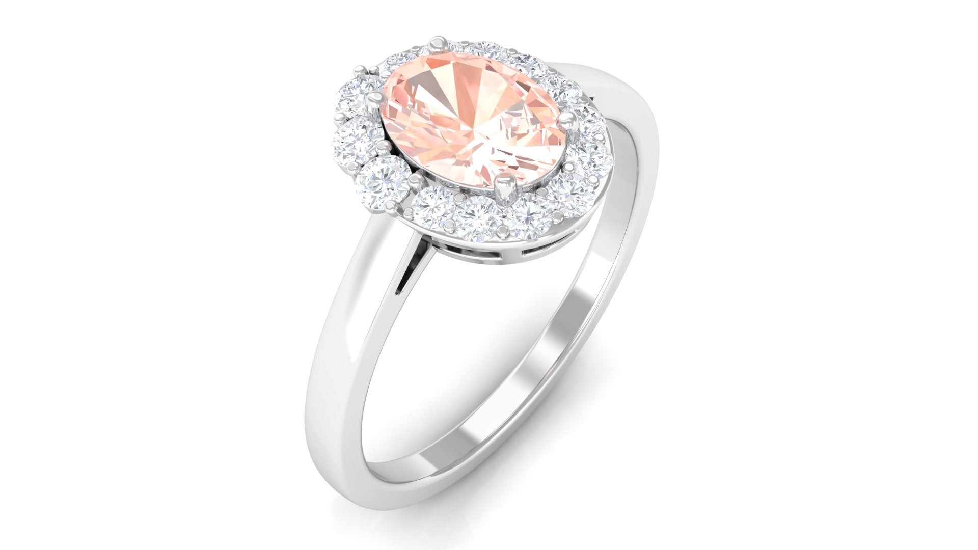 Oval Shape Morganite and Diamond Classic Halo Engagement Ring Morganite - ( AAA ) - Quality - Rosec Jewels