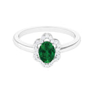 Oval Created Emerald Cocktail Flower Ring with Diamond Accent Lab Created Emerald - ( AAAA ) - Quality - Rosec Jewels