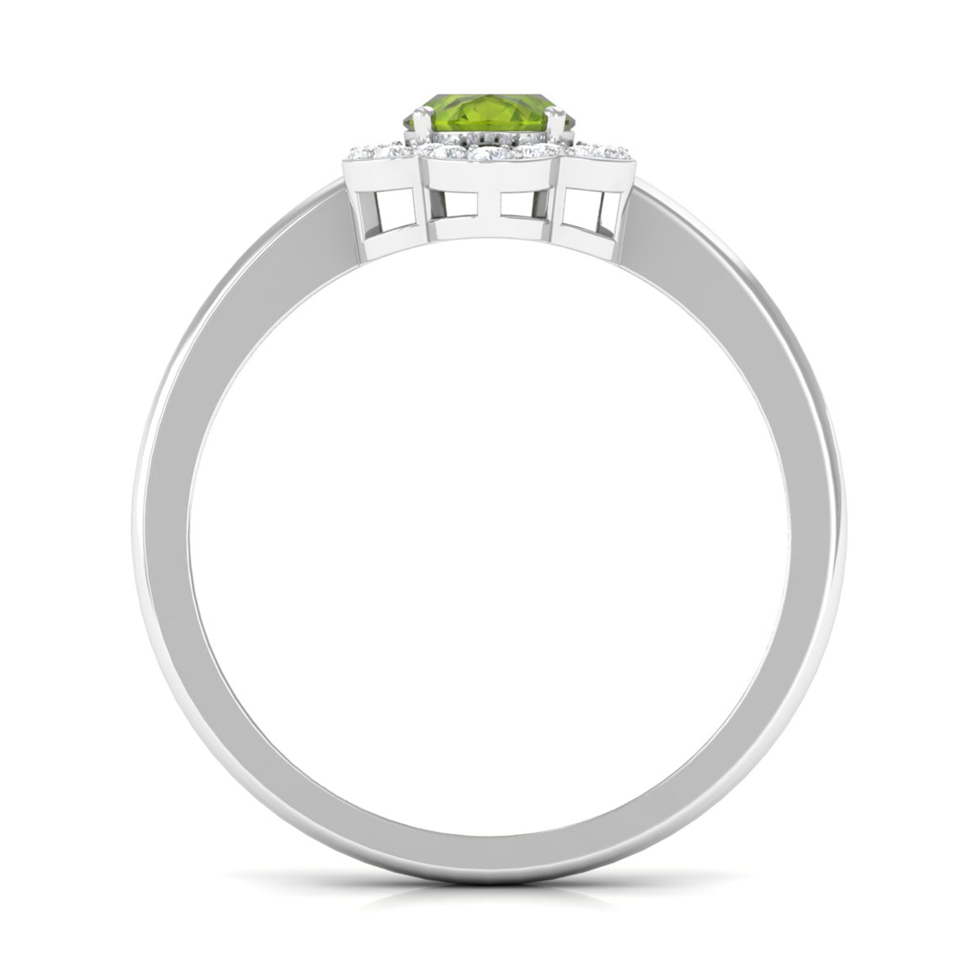 Oval Peridot Cocktail Flower Ring with Diamond Peridot - ( AAA ) - Quality - Rosec Jewels