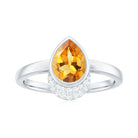 Bezel Set Citrine Teardrop Cocktail Engagement Ring with Diamond Accent Citrine - ( AAA ) - Quality - Rosec Jewels