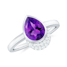 Bezel Set Amethyst Teardrop Cocktail Ring with Diamond Accent Amethyst - ( AAA ) - Quality - Rosec Jewels