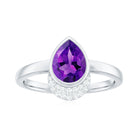 Bezel Set Amethyst Teardrop Cocktail Ring with Diamond Accent Amethyst - ( AAA ) - Quality - Rosec Jewels