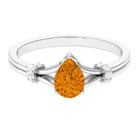 Pear Shape Citrine and Diamond Solitaire Ring in Split Shank Citrine - ( AAA ) - Quality - Rosec Jewels